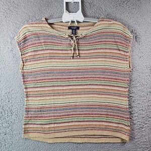 Chaps Top Women Medium Linen Blend‎ Knit Multicolor Striped - M